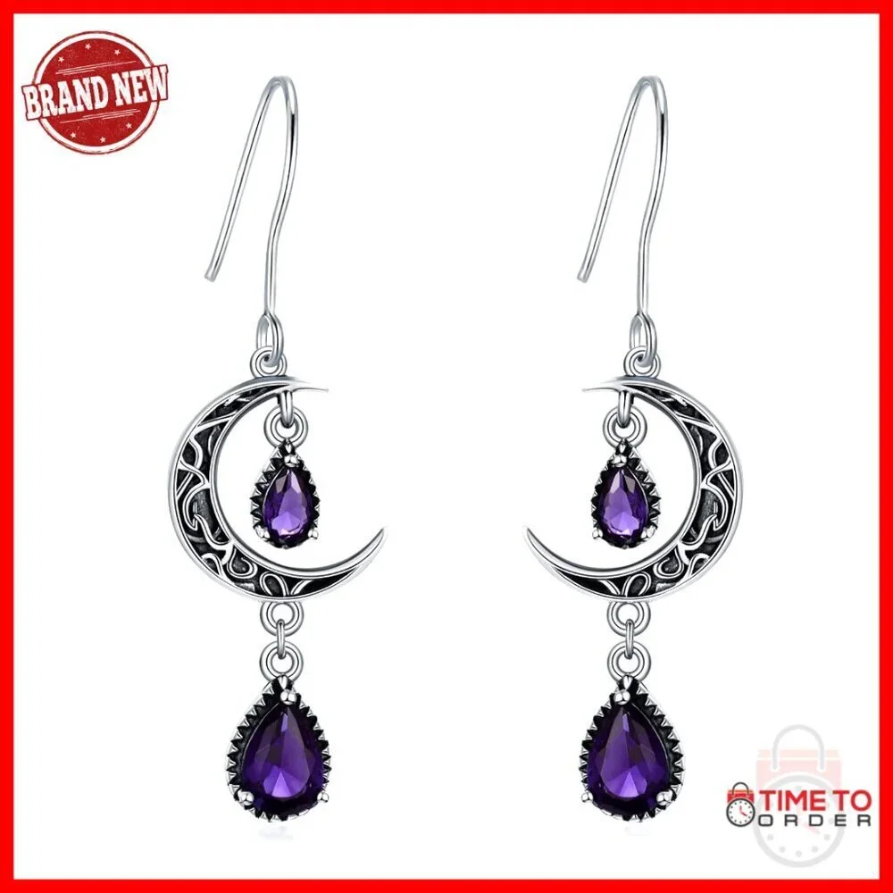Sterling Silver Celtic Moon Dangle Earrings Elegant Drop Jewelry Gift